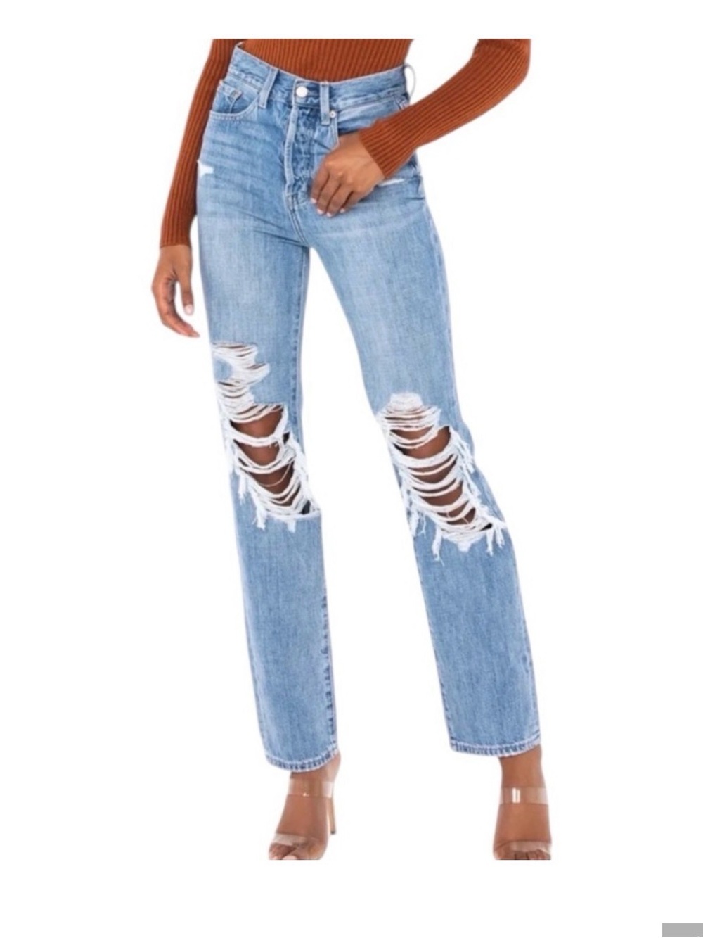 Pistola Cassie High-Rise Light Blue Distressed Straight Jeans